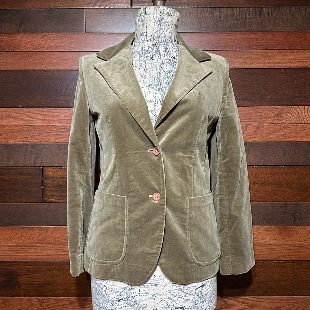 Vintage 70s Jack Winter Cloverleaf Lapel Olive Green Crushed Velvet Blazer